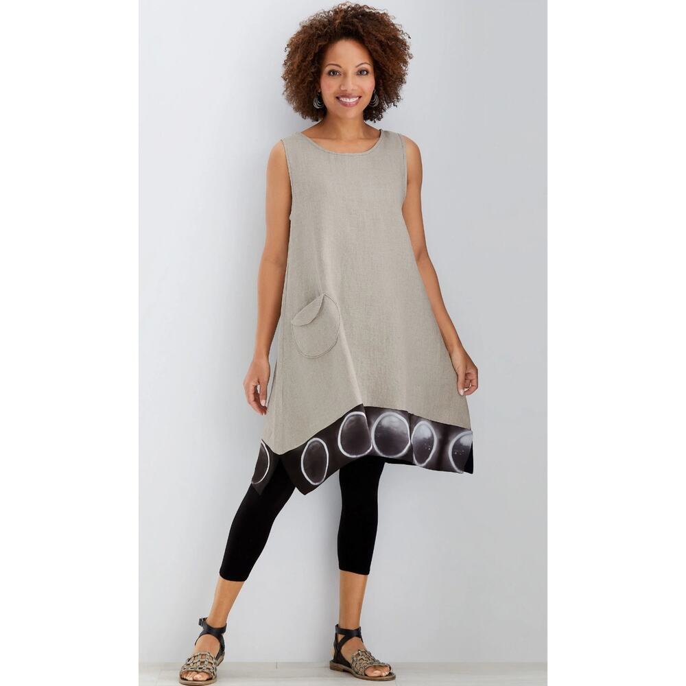 Laura Hunter Ellipse Linen Dress in Oatmeal Size XL